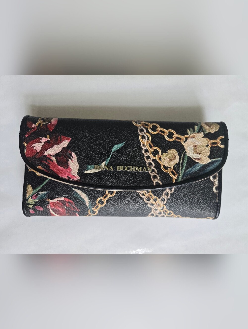 Dana Buchman Black Floral & Gold Chain Print Clutch Wallet